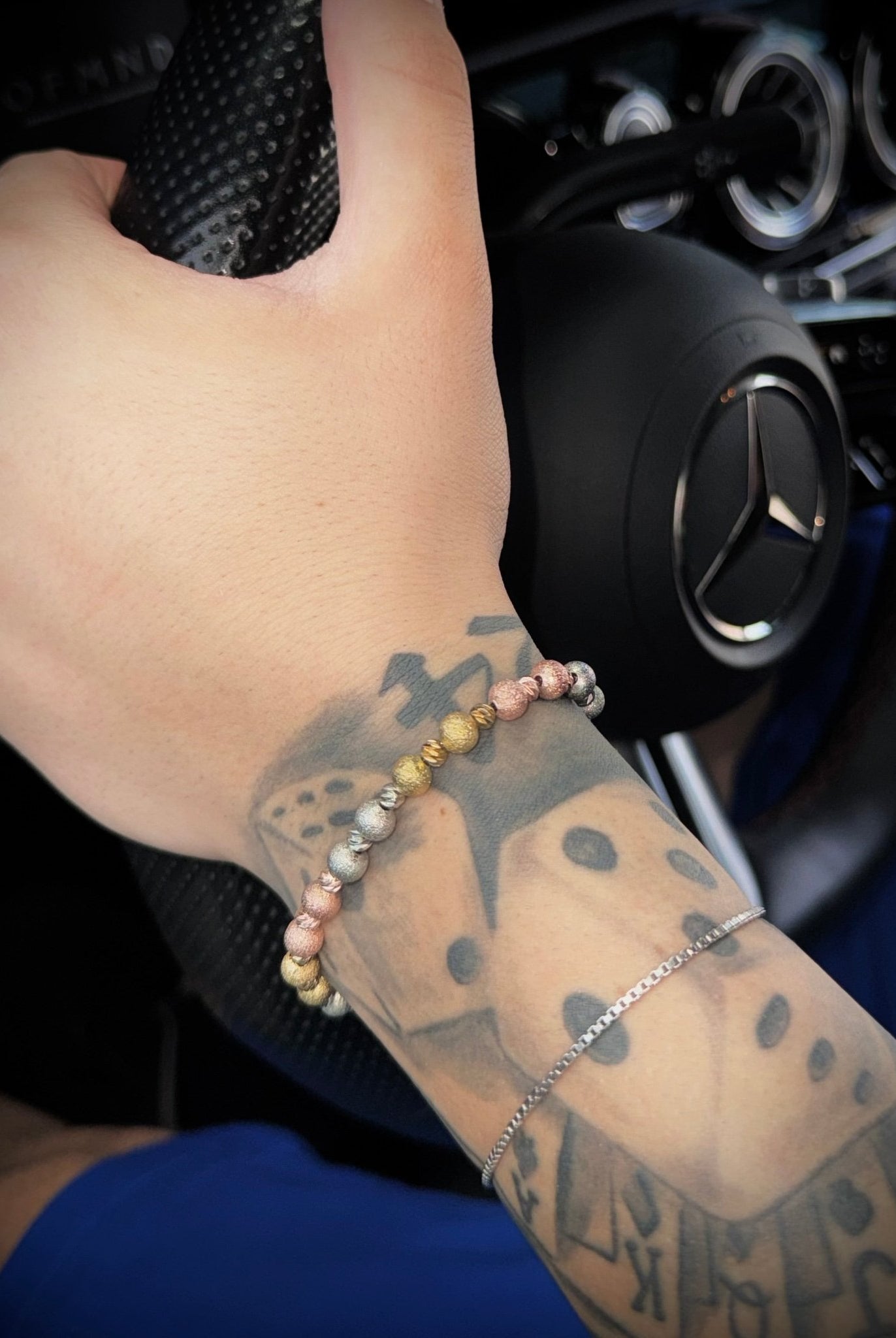 Bracciale tricolore sfere sfaccettate - satinate - OFMND