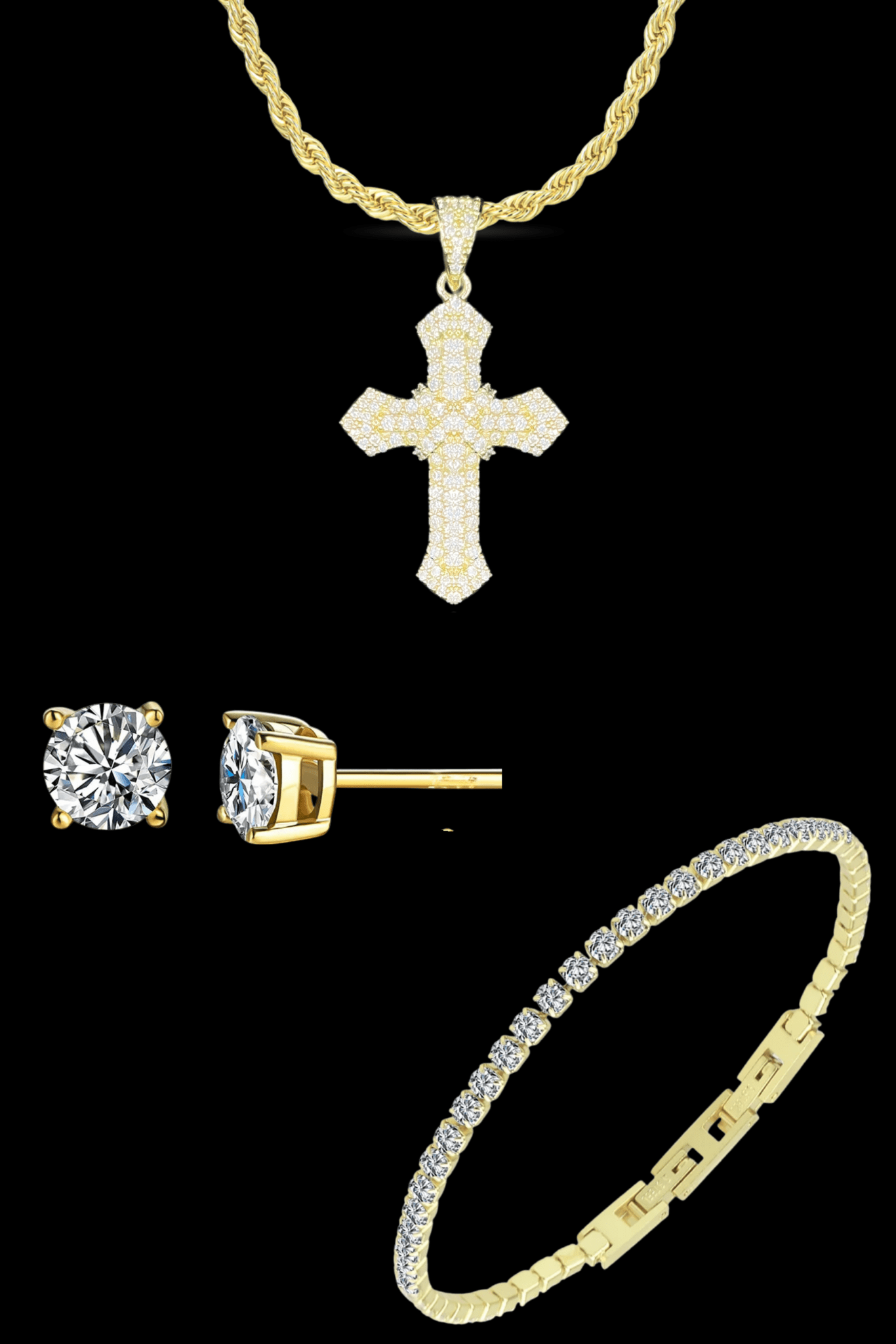 Set collana cross pave + tennis + punti luce - OFMND