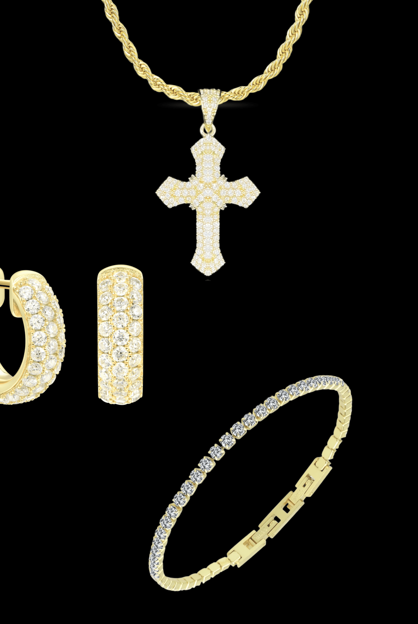Set cross pave collana + tennis + orecchini - OFMND