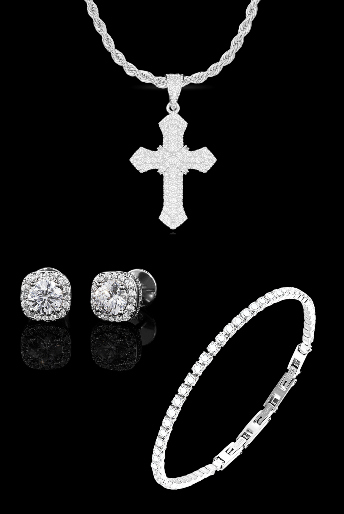 Set cross pave collana + tennis + orecchini - OFMND