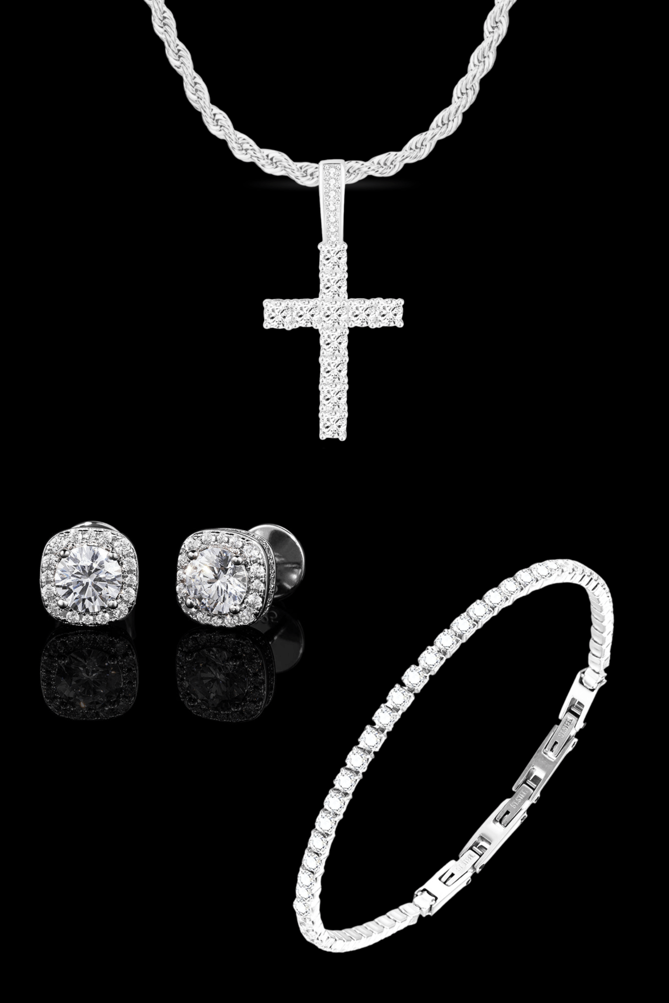 Set luxury cross collana + tennis + full pave - OFMND