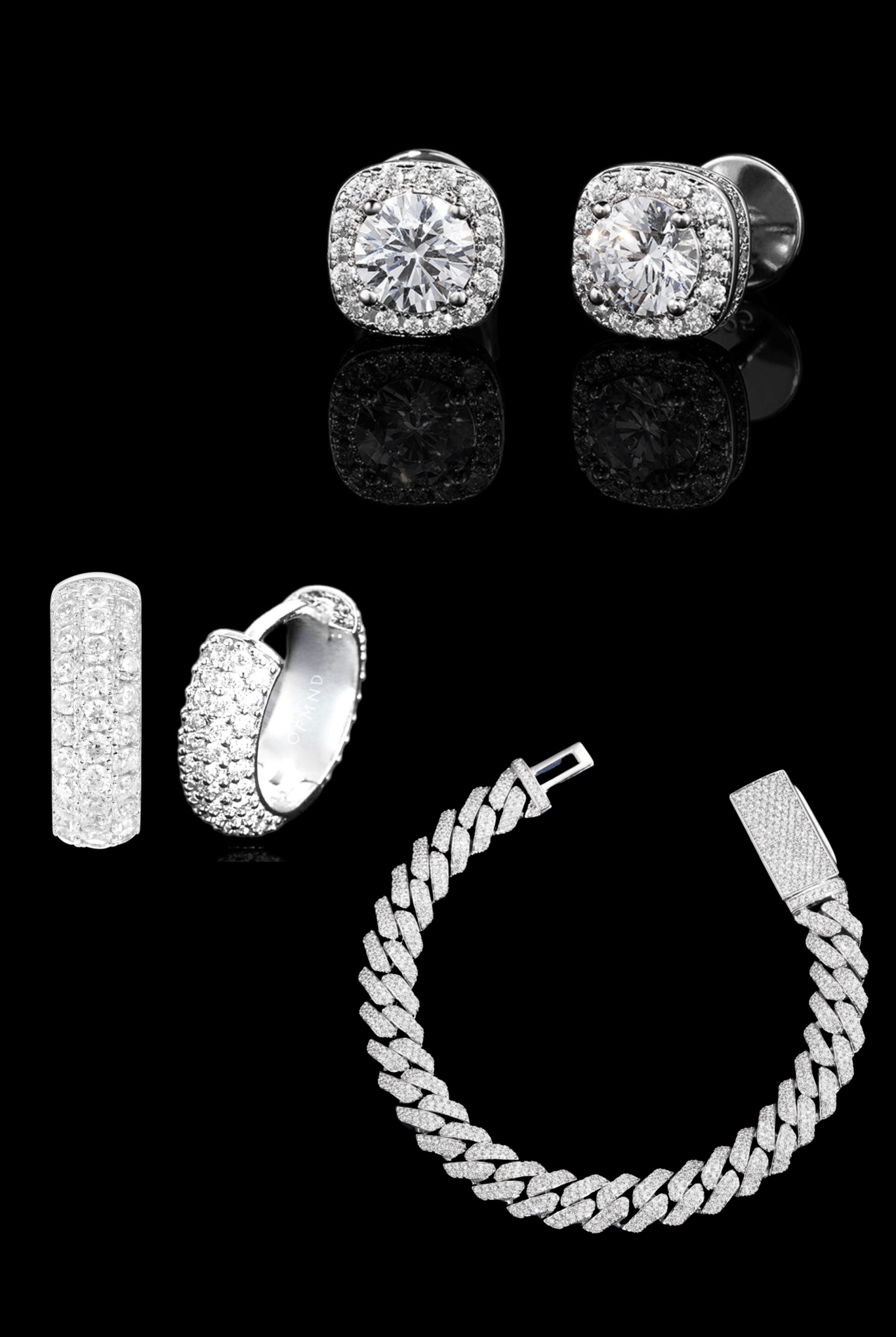 Set orecchini full pavè + square diamond + bracciale cuban - OFMND