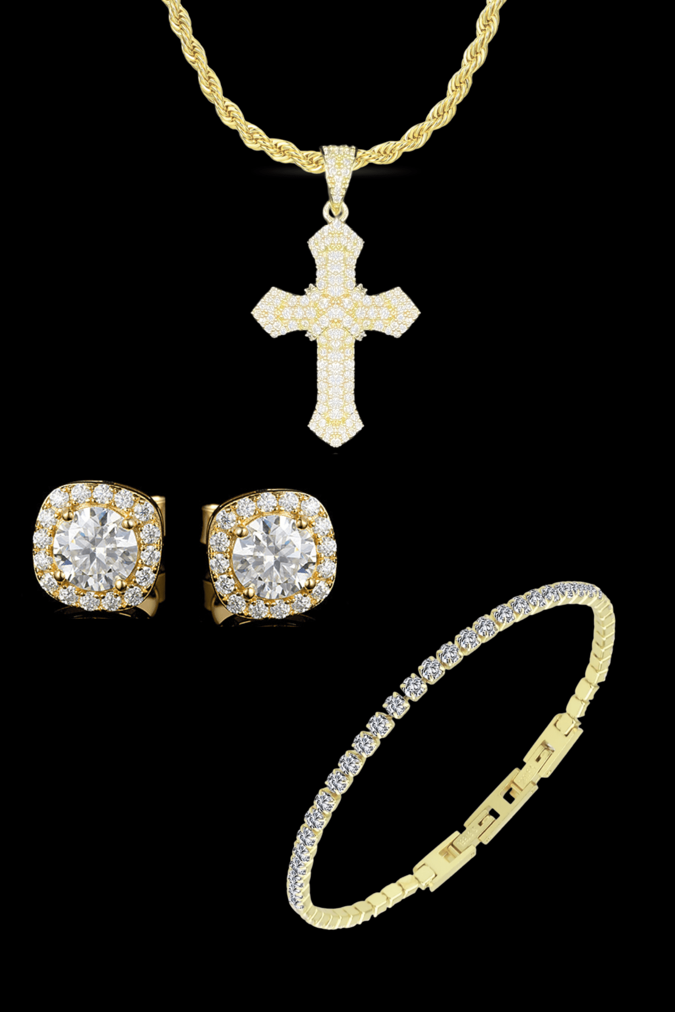 Set cross pave collana + tennis + orecchini - OFMND