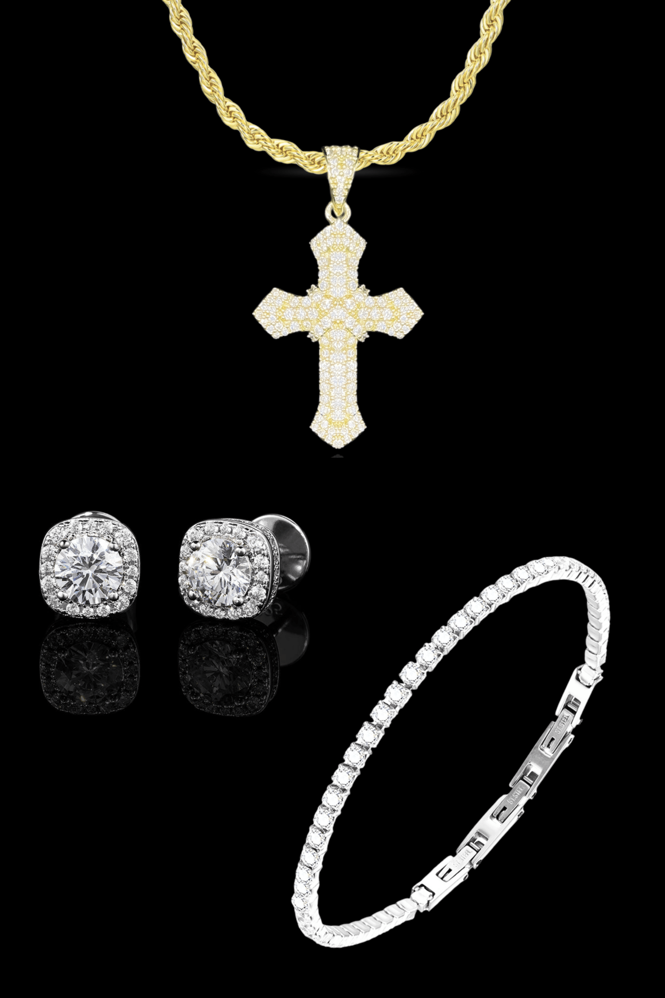 Set cross pave + square diamond - OFMND