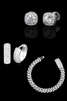 Set orecchini full pavè + square diamond + bracciale cuban - OFMND
